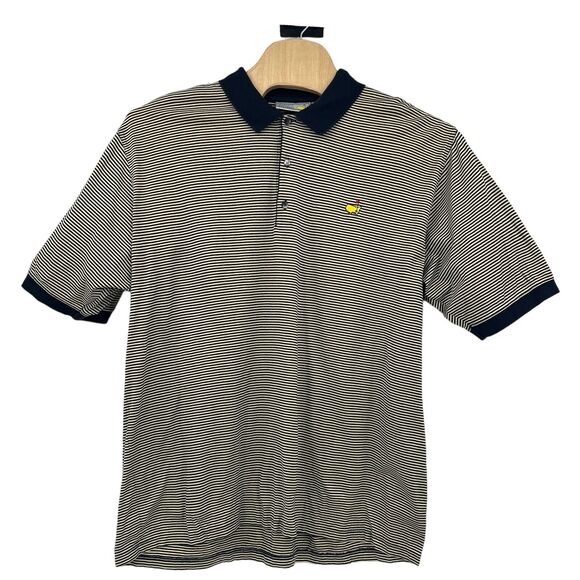 Masters Augusta Collection Cotton Mens Polo Stripe Navy Cream Shirt Sz 2XL - Picture 1 of 6